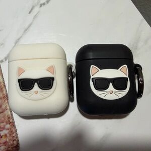 Two AirPods Gen 2 with Karl Lagerfeld Cases - Black & White